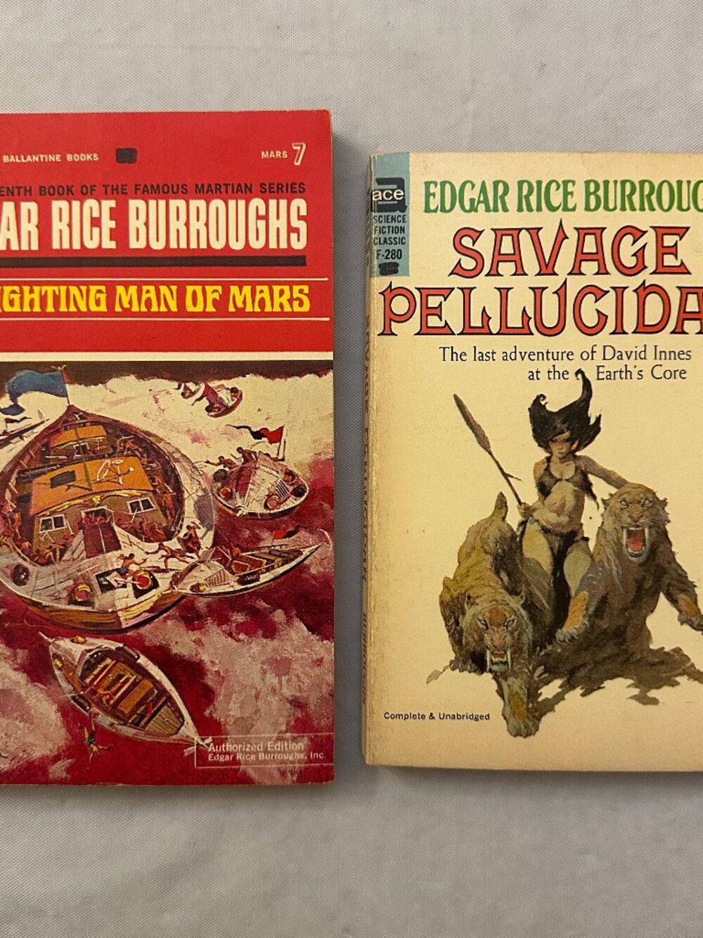 2 Vintage Edgar Rice Burroughs Books / Savage Pellucidar & Fighting Man of Mars